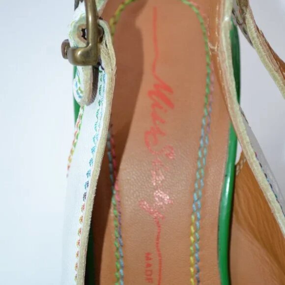 Vintage Miss Sixty White Green Chunky Peep Toe Slingback Leather Heels 39 8.5 9 - Picture 12 of 16